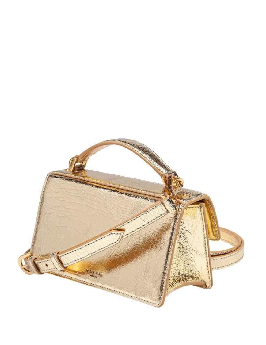 Golden Goose Venezia Small Shiny Wavy Leather Crossbody Bag In Gold
