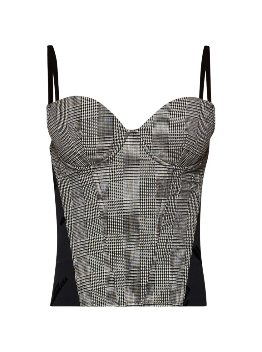 Vetements Metalized Wrinkled Corset Top Grey Check In Gray