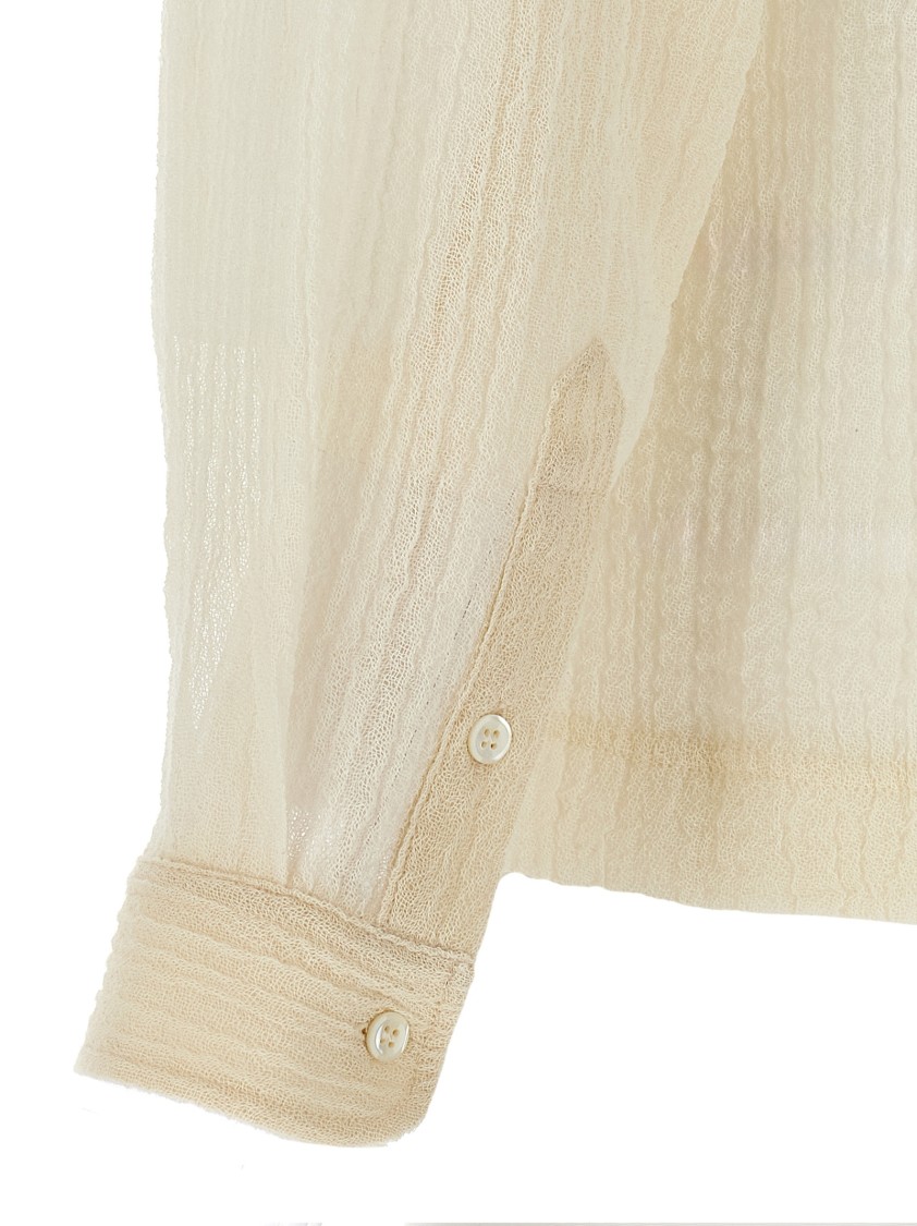 Séfr Jagou Camp-collar Open-knit Merino Wool-gauze Shirt In Neutral
