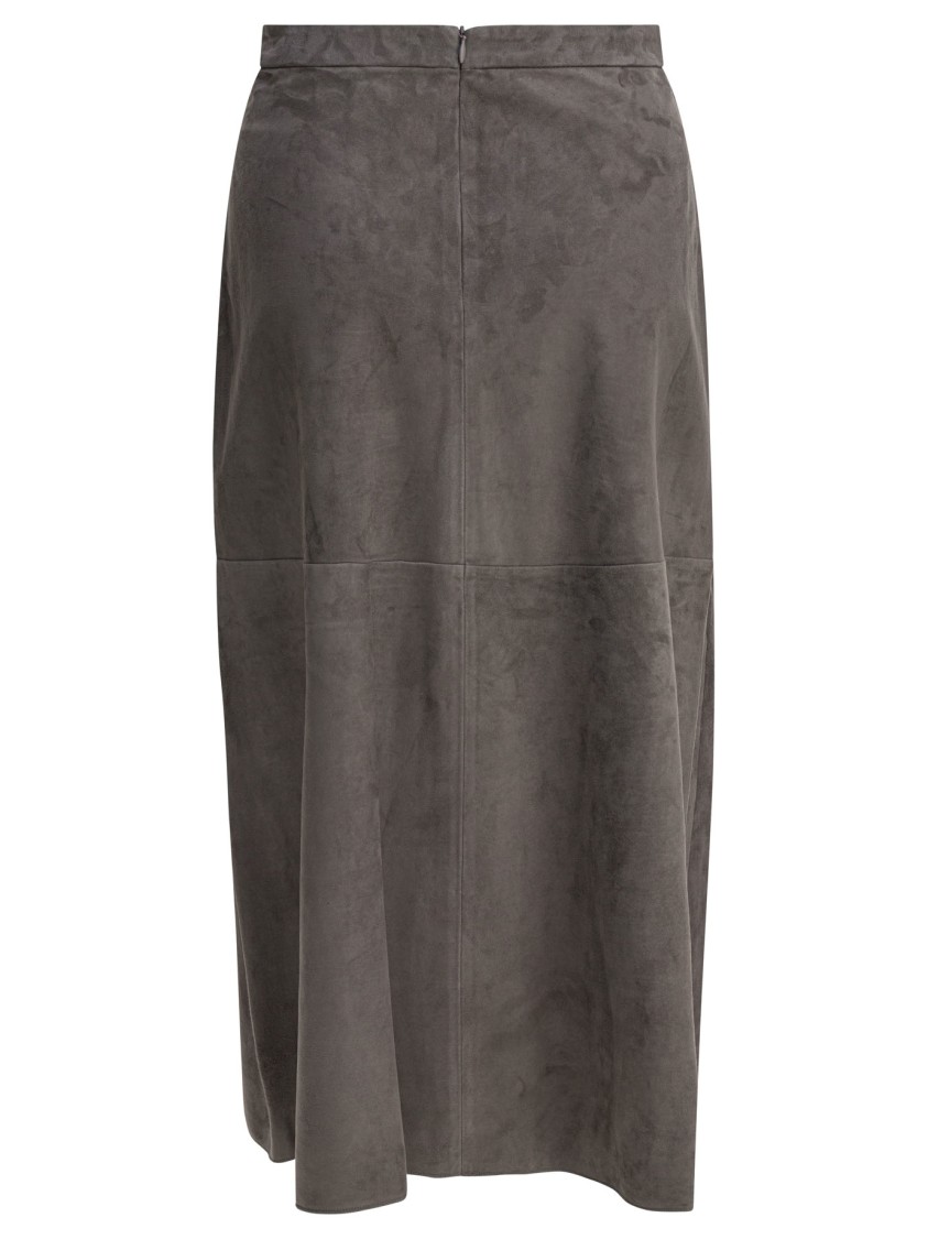 Max Mara Midi Grey Suede Skirt In Gray