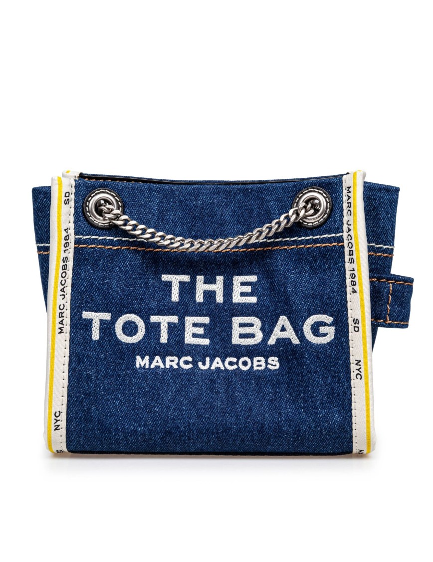 Marc Jacobs Sac Cabas The Denim Chain Micro Tote Bag In Blue