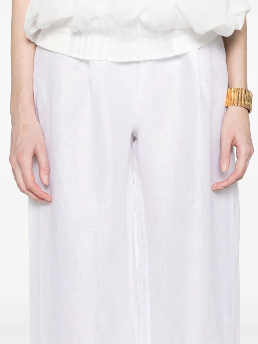Ermanno Scervino Wide-leg Linen Pants With Intricate Embroidery In White