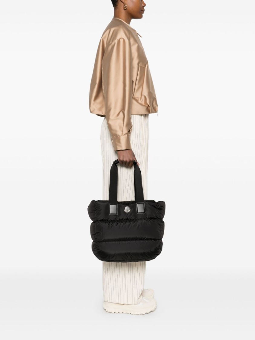 Moncler Puffy Black Tote Bag With Top Zip And Dual Handles In Black