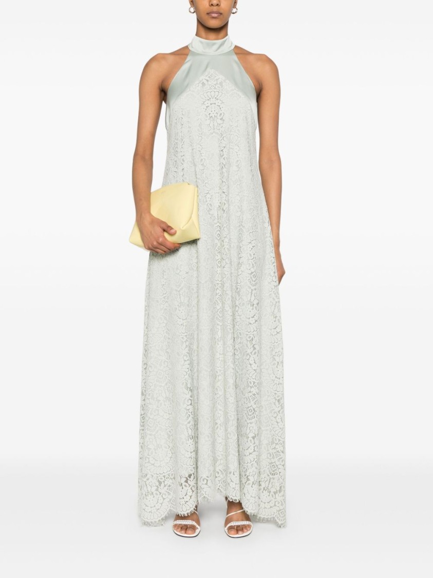 D Exterior Dexterior High Neck Lace Overlay Maxi Dress In Neutral