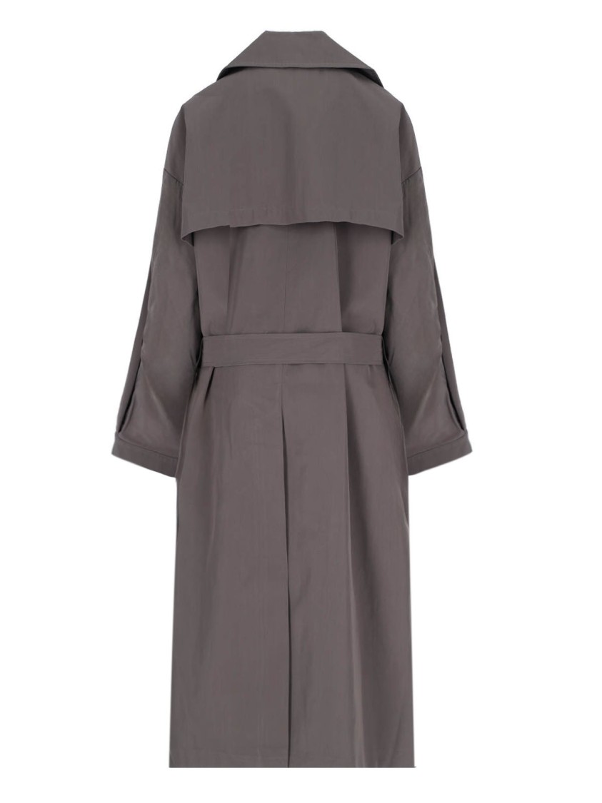 The Frankie Shop Double-breasted Trench Coat With Adjustable Waist And Maxi Lapel In Gray