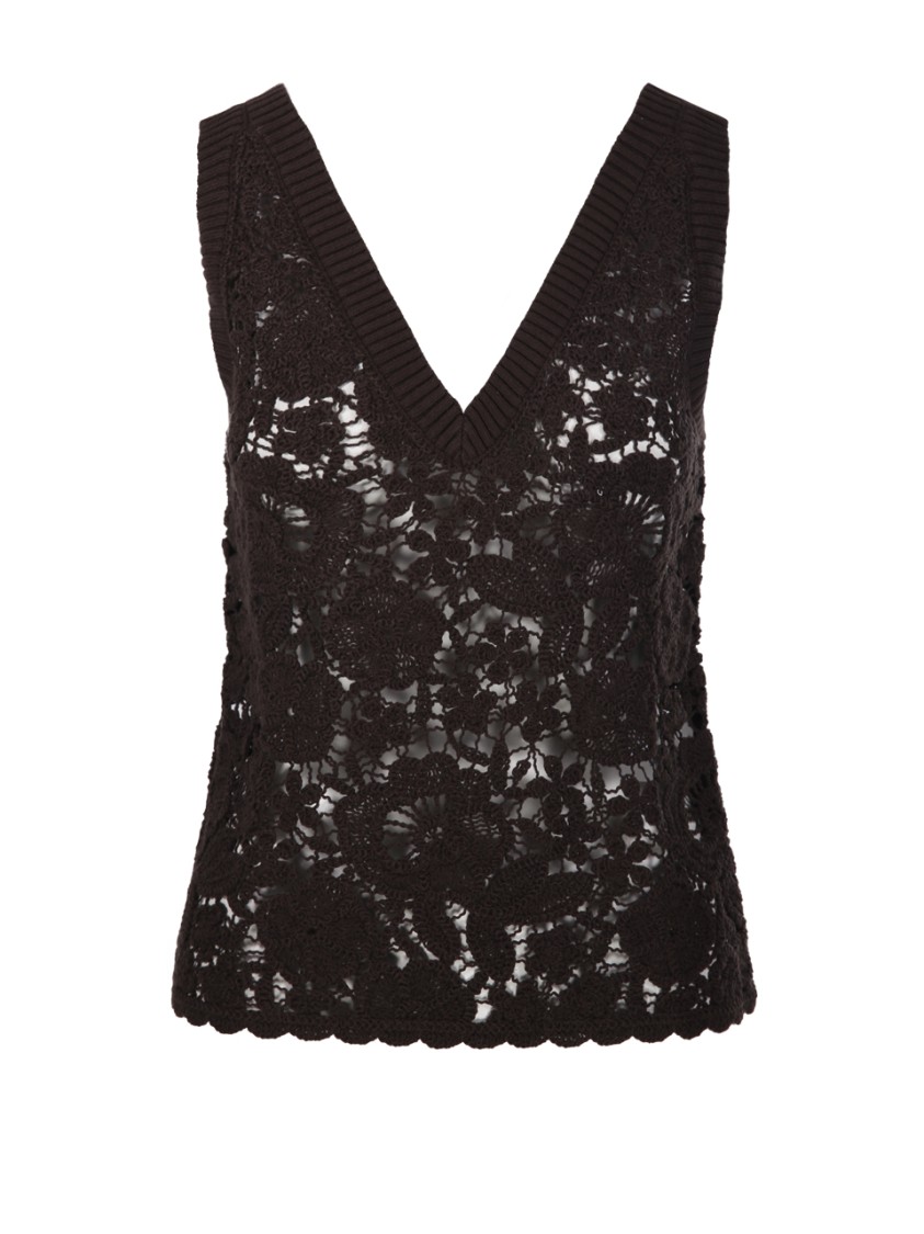 Shop P.a.r.o.s.h Parosh Delicate Lace Floral Top In Brown