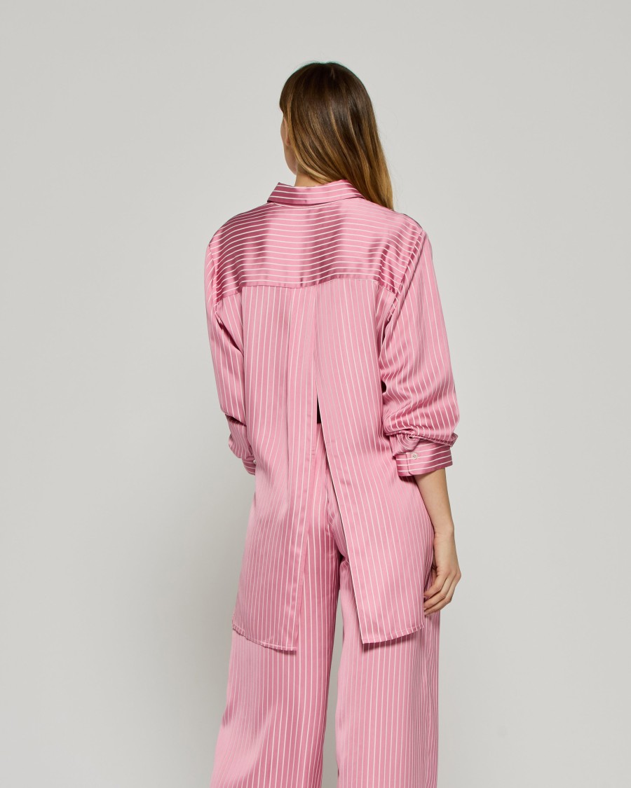 Shop Serena Bute Satin Stripe Open Back Shirt - Pink
