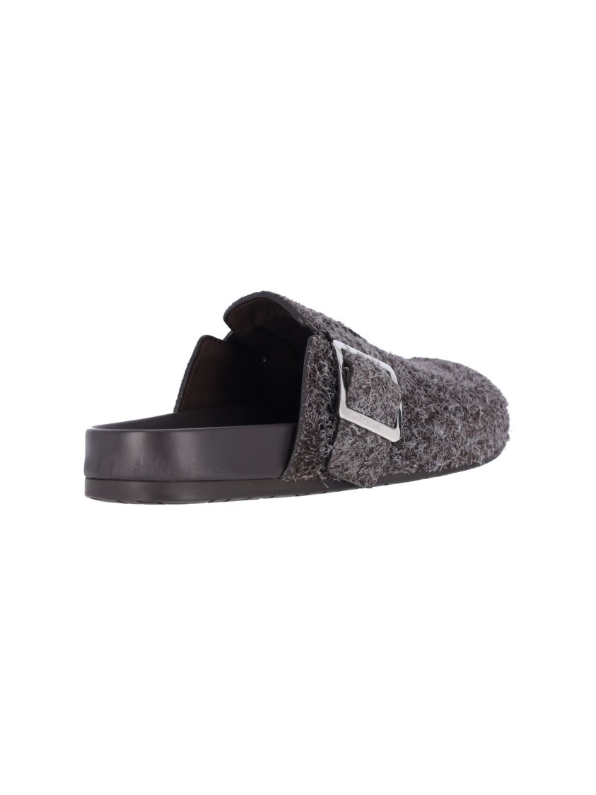 Loewe Buckle Detail Open Back Textured Finish Slippers In Gray