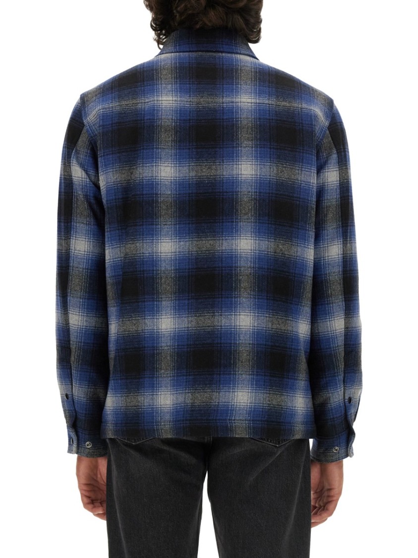 Woolrich Checked Italian Wool Blend Alaskan Padded Overshirt In Blue