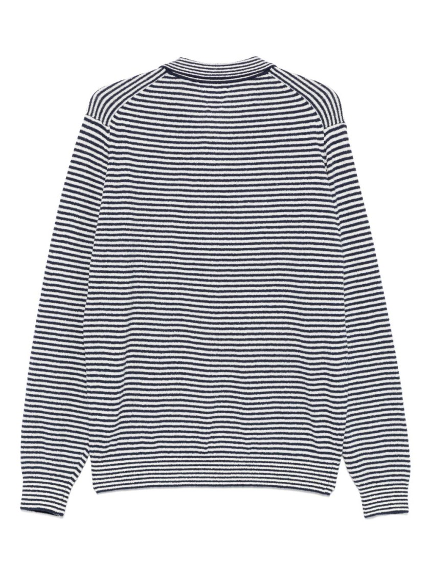 Doppiaa Indigo Blue Striped Long Sleeve Polo With Ribbed Cuffs And Collar