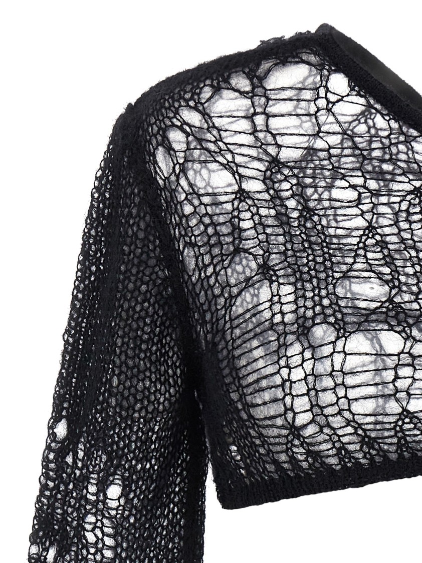 Rick Owens Ziggy One-sleeve Cropped Open-knit Top In Gray