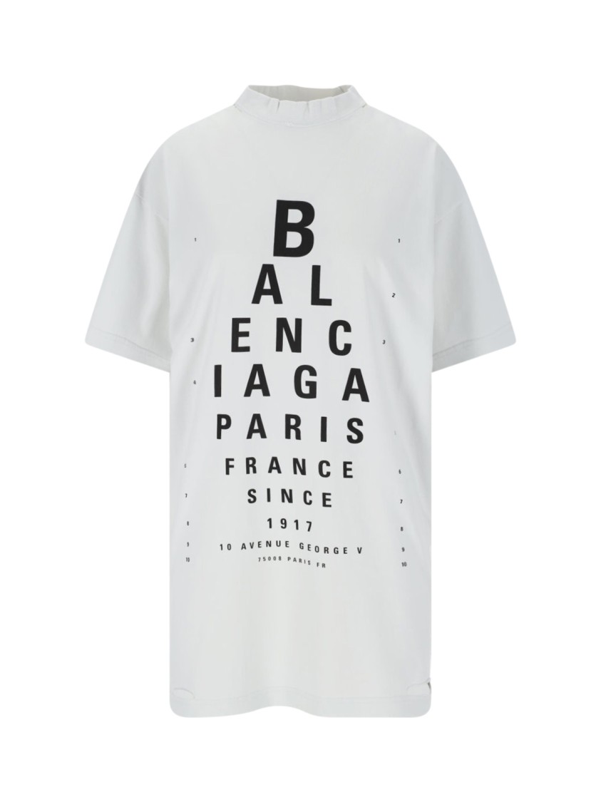 Balenciaga White T-shirt With Logo Printed On The Front And Torn Details In Cotton Woman