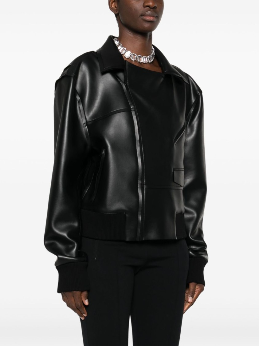 Norma Kamali Cropped Black Parka With Wide Lapel In Black