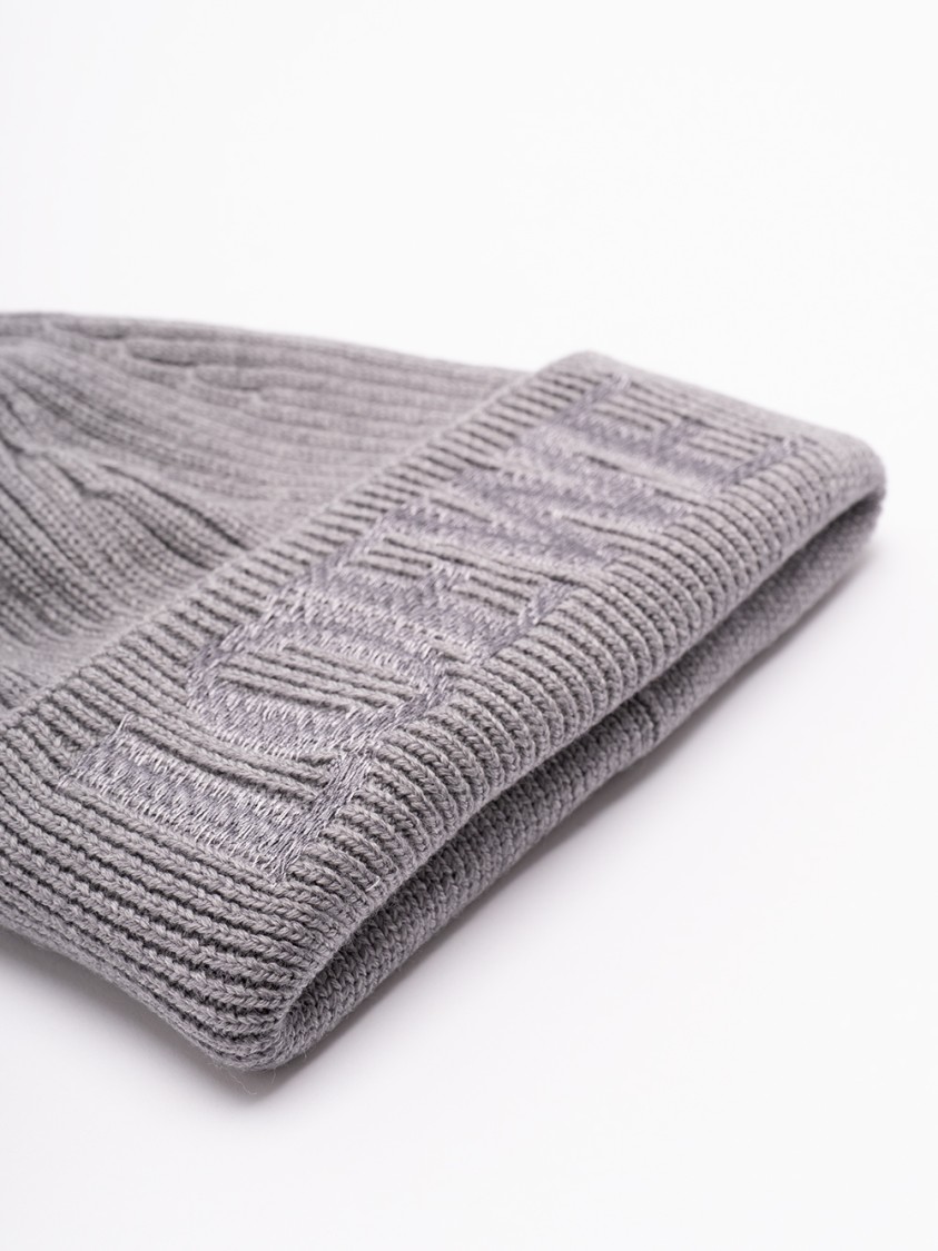 Loewe Ribbed Wool Beanie With Folded Cuff In Gray