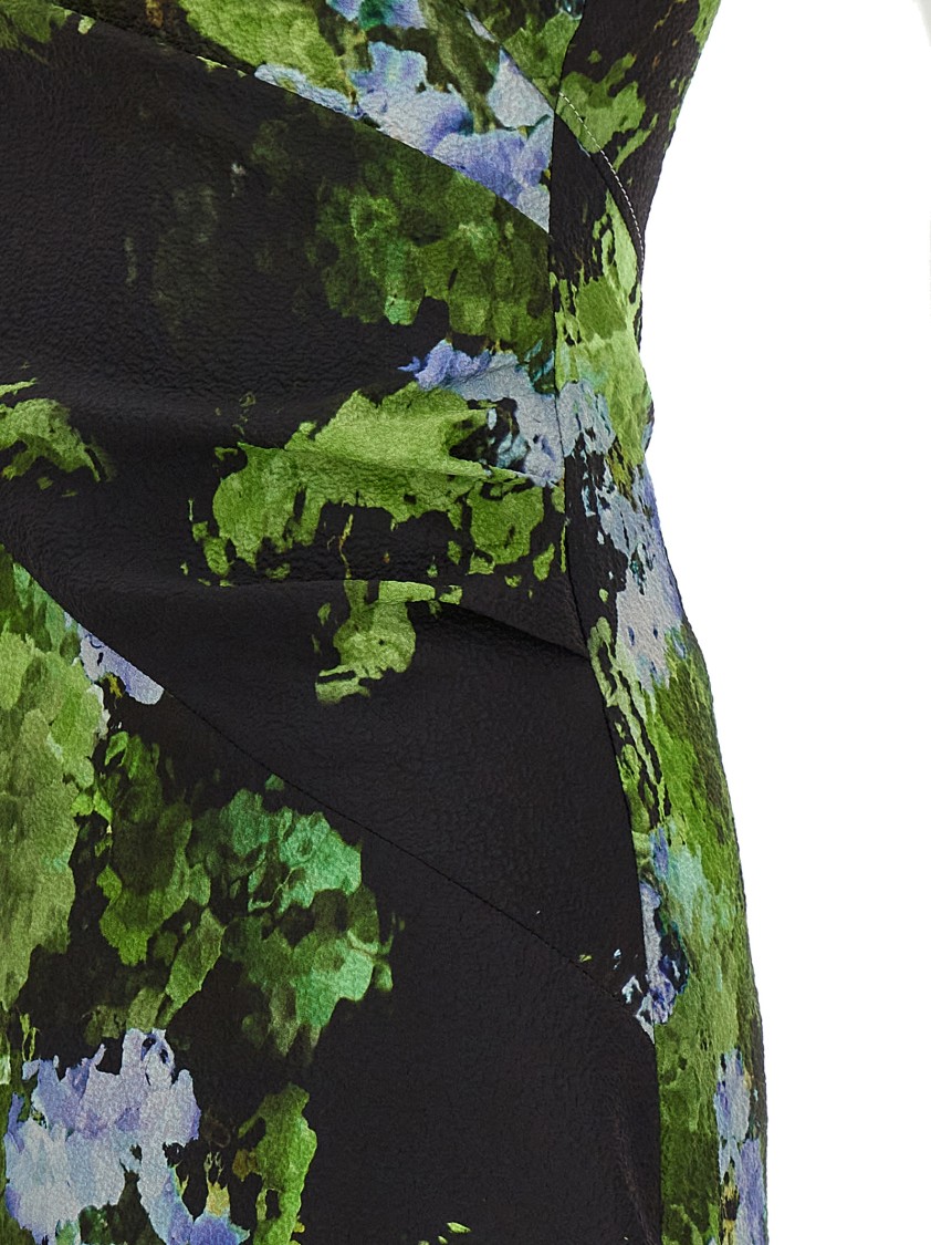 Victoria Beckham Floral Print Mini Dress With Cape-style Sleeves In Black