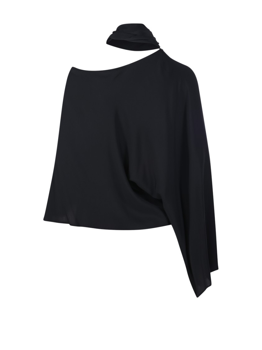 FEDERICA TOSI FEDERICA TOSI ASYMMETRICAL BLACK BLOUSE WITH NECK TIE