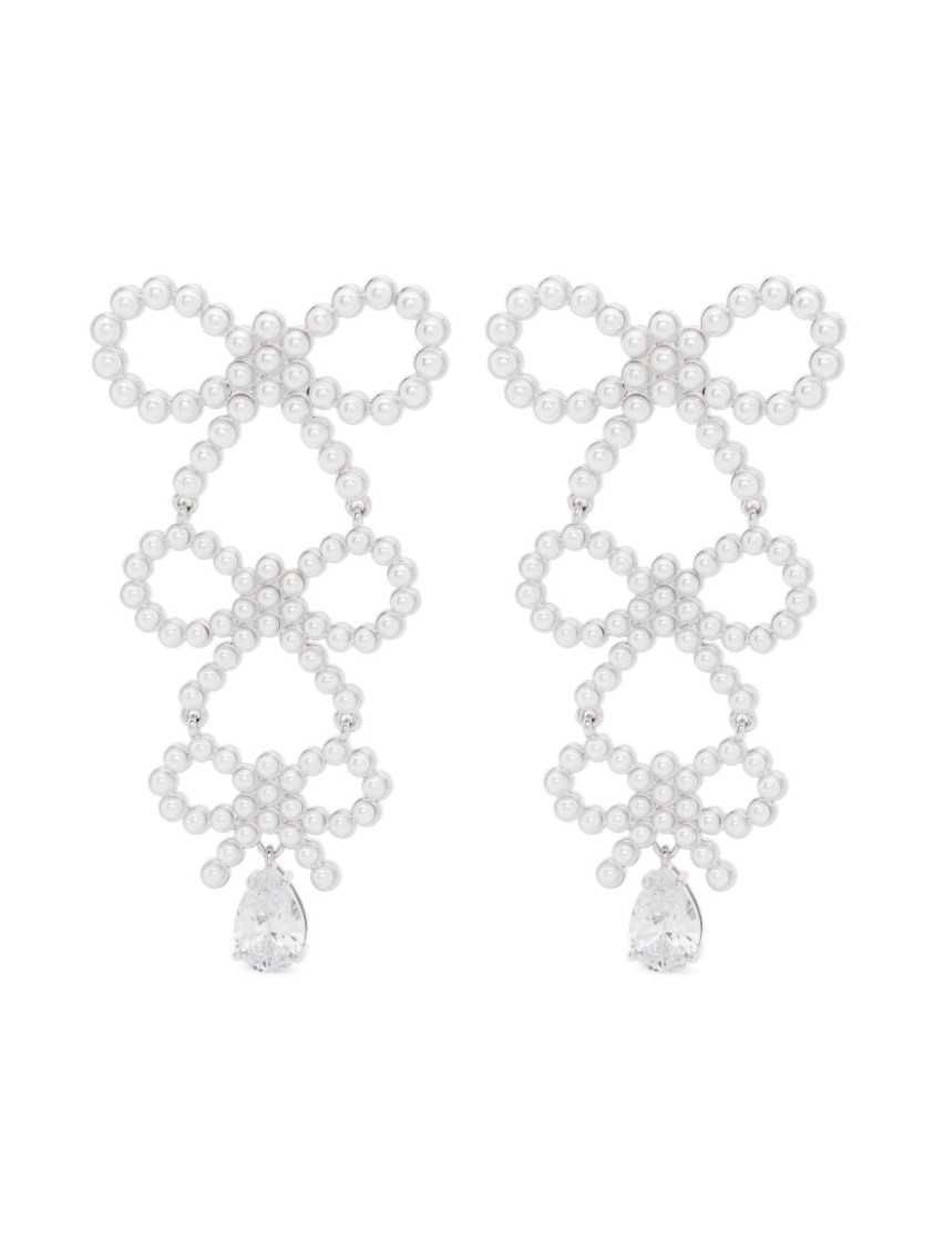 Shop Self-portrait Tiered Pearl Bow Earrings In Not Applicable