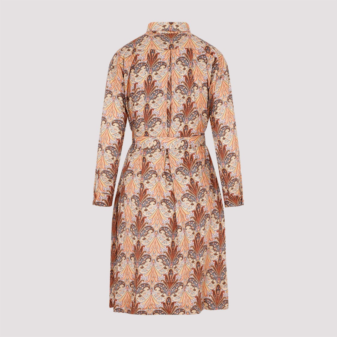 ETRO ETRO BROWN WOOL AND SILK PRINTED SHIRT DRESS