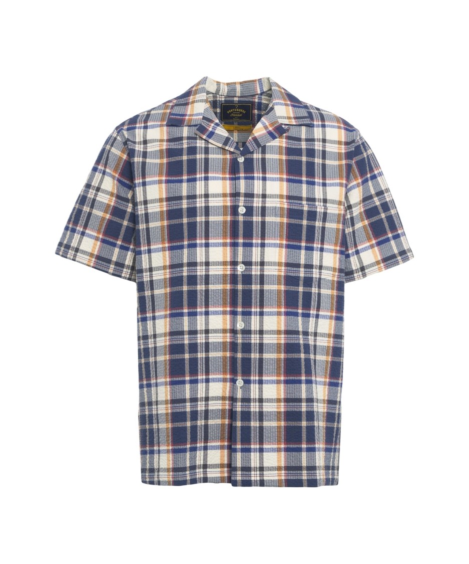 Shop Portuguese Oversized Blue Checked Shirt With Contrasting Stripes