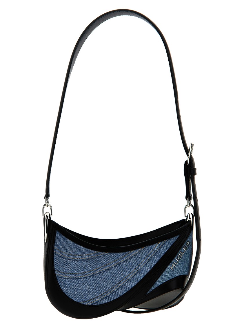 Mugler 'small Denim Spiral Curve 01' Shoulder Bag In Blue