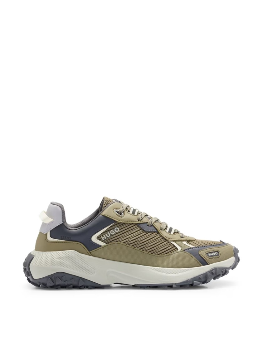 Hugo Boss Low-top Trainers With Open-mesh Uppers In Gray