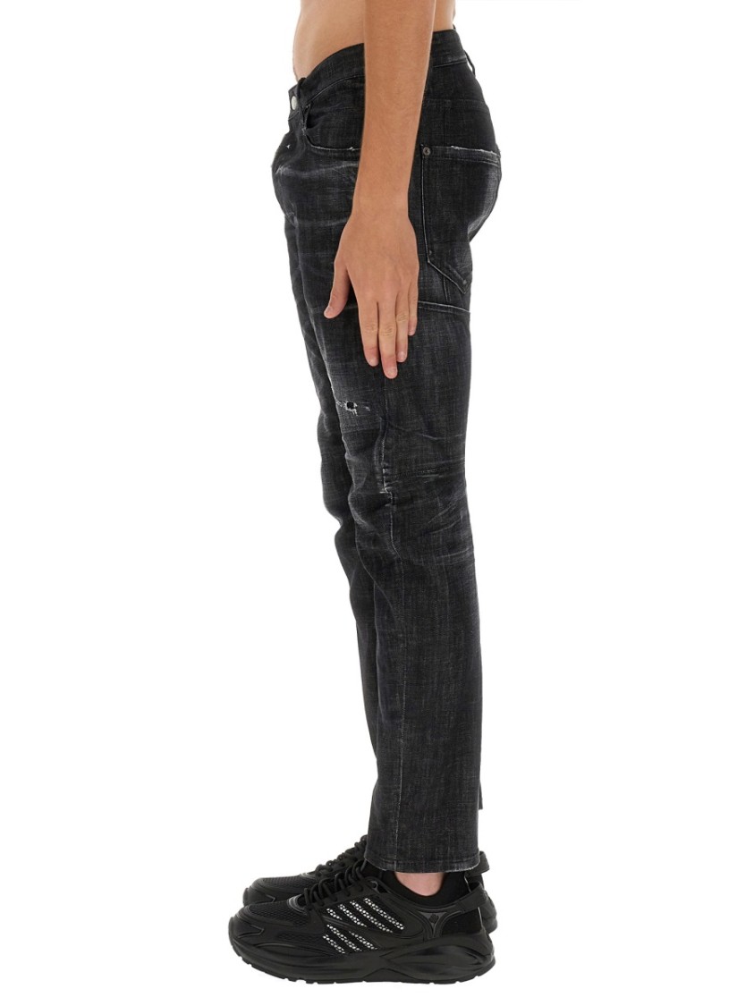 Dsquared2 Easy Black Wash Tidy Biker Black Stretch Cotton Denim Jeans In Black