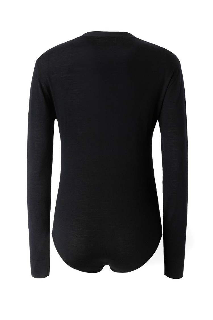 PINKO PINKO BLACK WOOL BODYSUIT WITH DEEP V-NECKLINE 