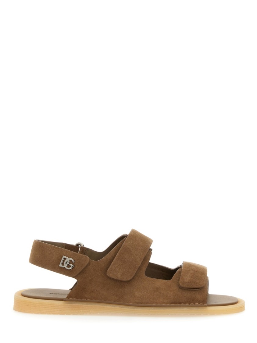 Dolce & Gabbana Touch Strap Leather Sneaker For Men In Brown