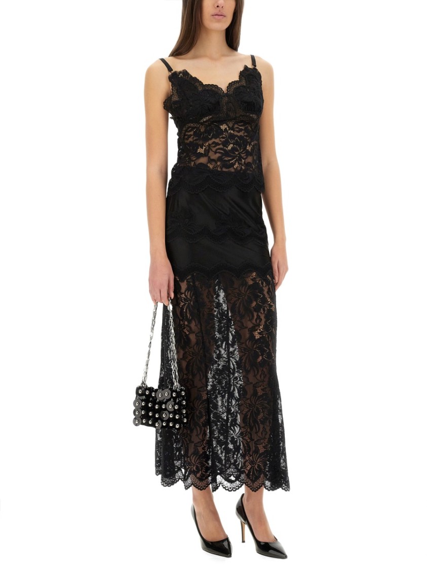 Rabanne Intricate Lace Top With Adjustable Spaghetti Straps In Black