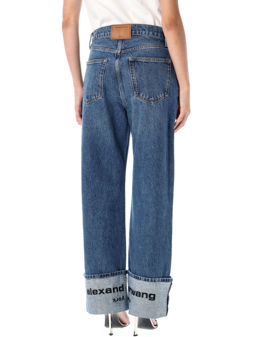 Alexander Wang Mid Rise Straight Jean With Embroidered Cuff In Blue