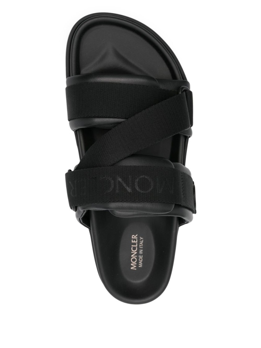 Moncler Mon Summer Leather Sandals With Nylon Details In Black