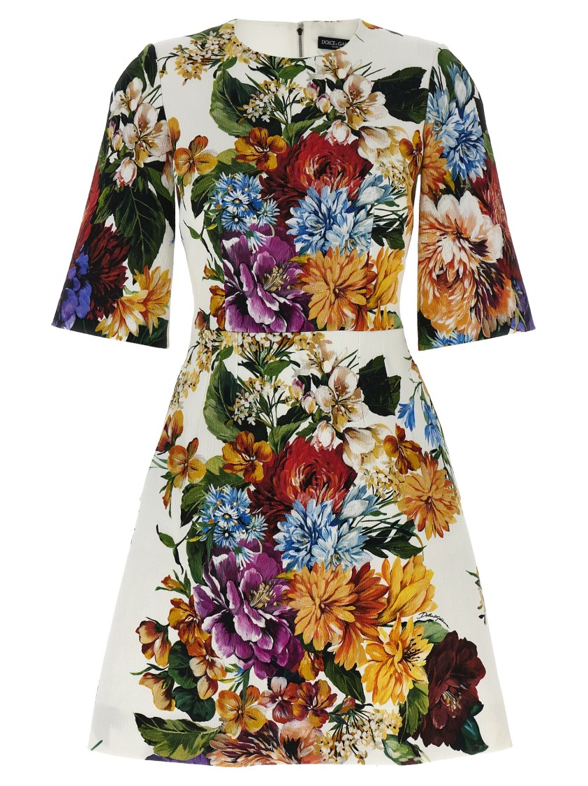 Dolce & Gabbana Floral Bouquet Printed Dress In Gray