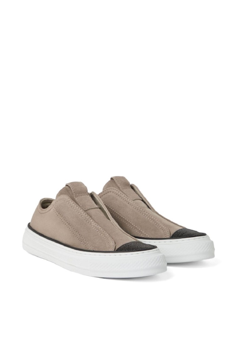 Brunello Cucinelli Dove Grey Suede Precious Toe Sneakers In Neutral
