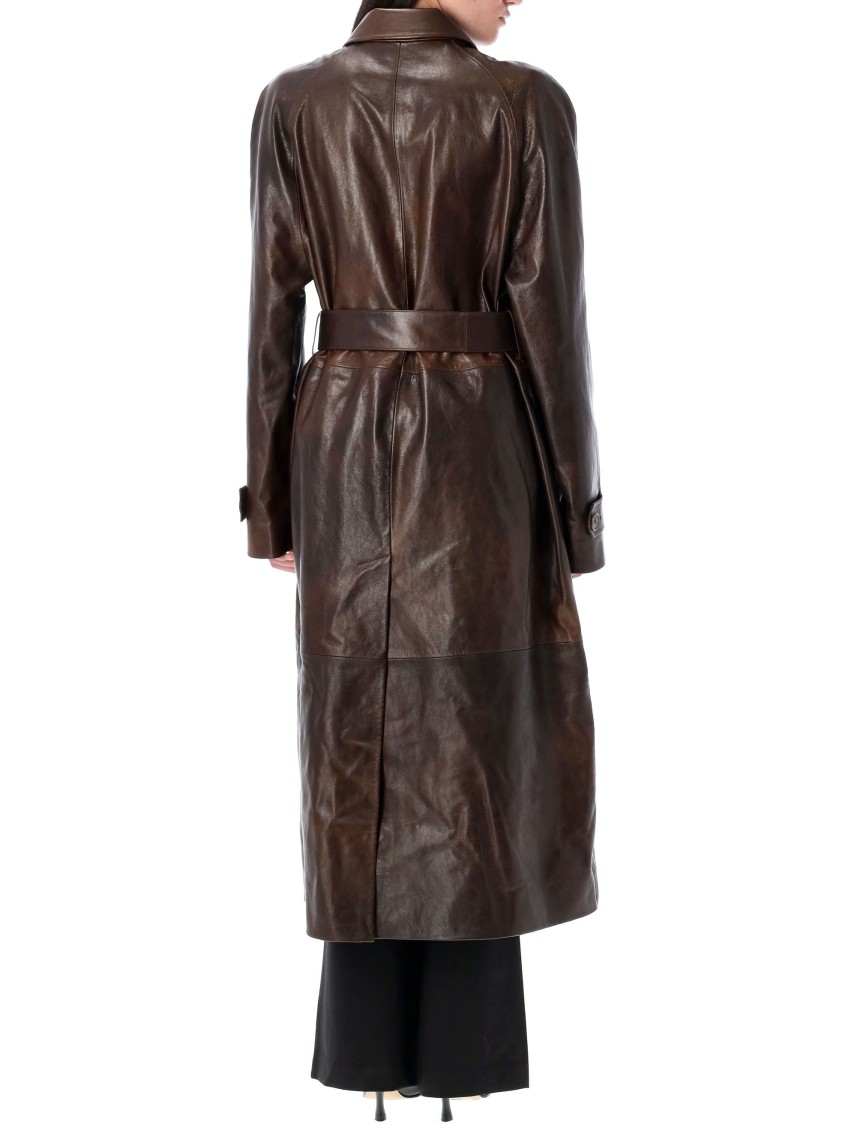 MAGDA BUTRYM MAGDA BUTRYM LONG BROWN LEATHER COAT WITH BELTED WAIST