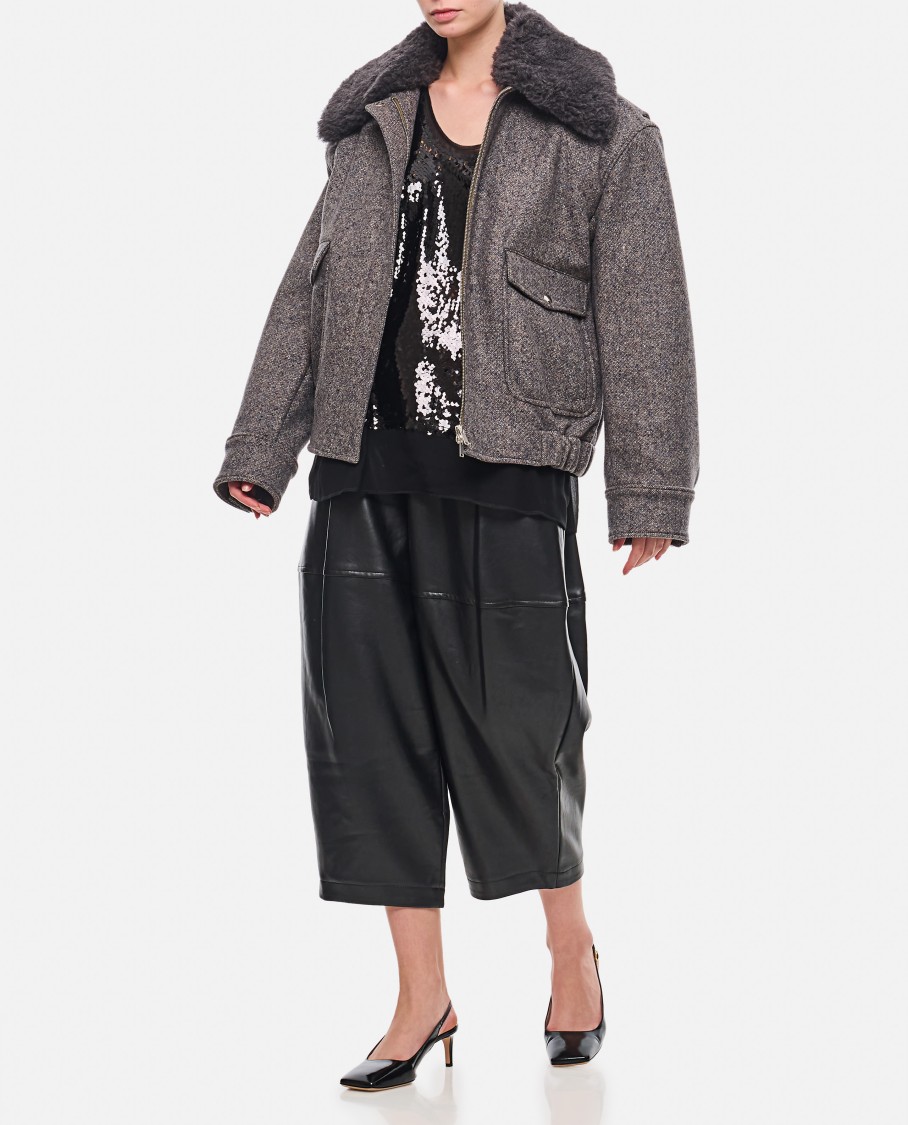 Stella Mccartney Teddy Wool Trimmed Zipped Jacket Unlined In Gray