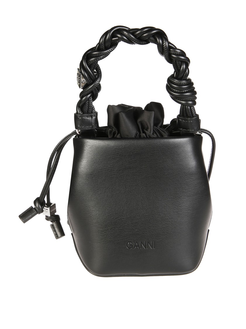 Ganni Mini Bucket Bag With Braided Handle In Black