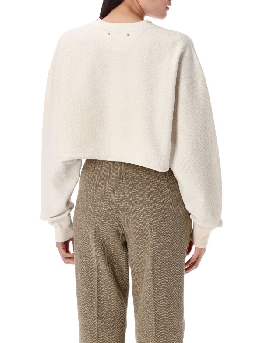 Golden Goose White Crewneck Cropped Sweatshirt In White