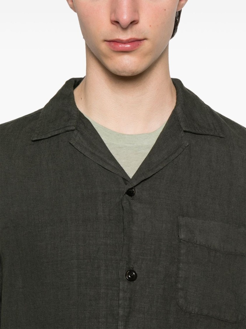 Boglioli Green Linen Overshirt With Bowling Collar In Green