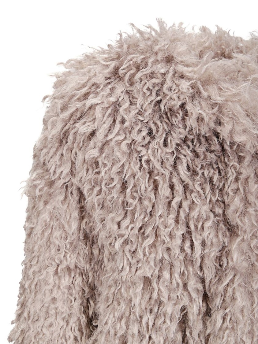 Tagliatore Cropped Textured Coat With Fluffy Faux Fur Exterior In Nude