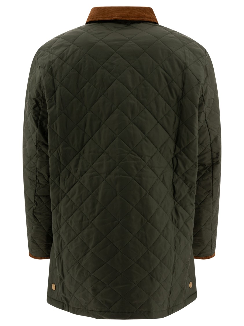 Barbour Quilted Long Length Jackets With Contrast Collar In Green