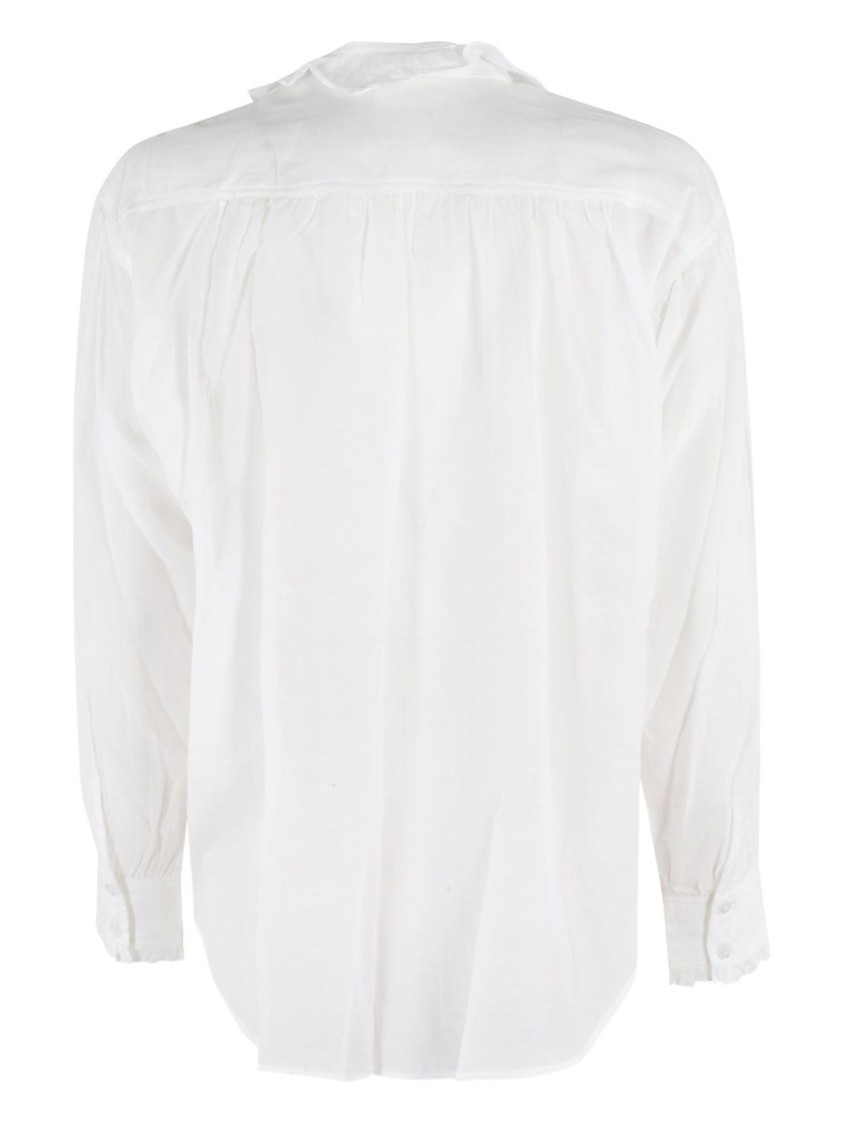 Isabel Marant Étoile Ruffled Front White Top With Long Sleeves And Elegant Collar In White