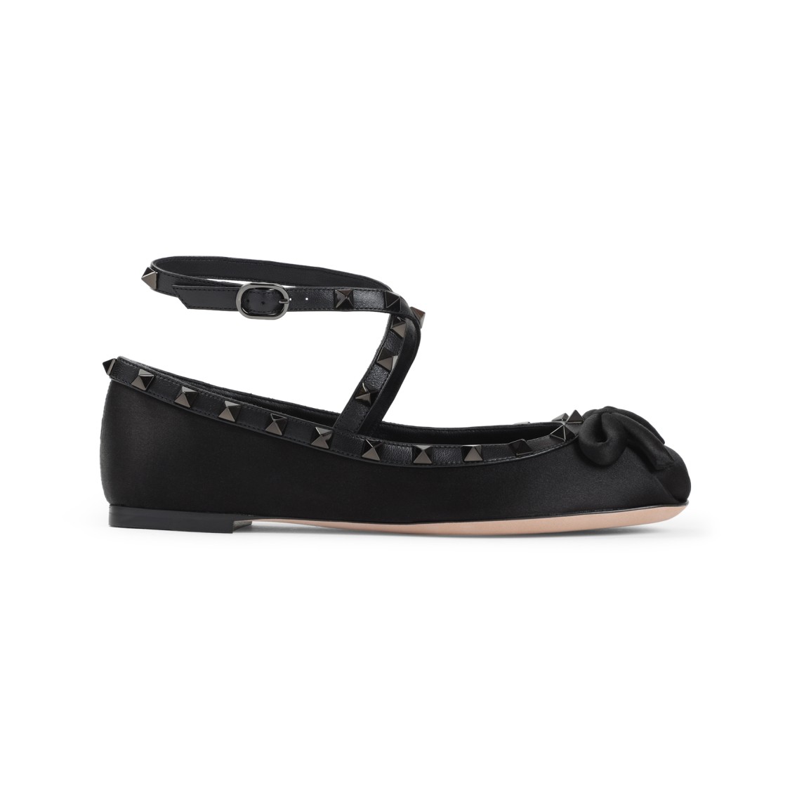 Valentino Garavani Satin And Leather Ballerinas With Ankle Strap