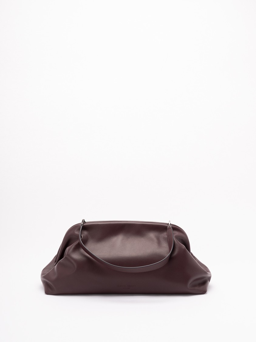 Alberta Ferretti Structured Leather Handbag With Sturdy Handle In Brown