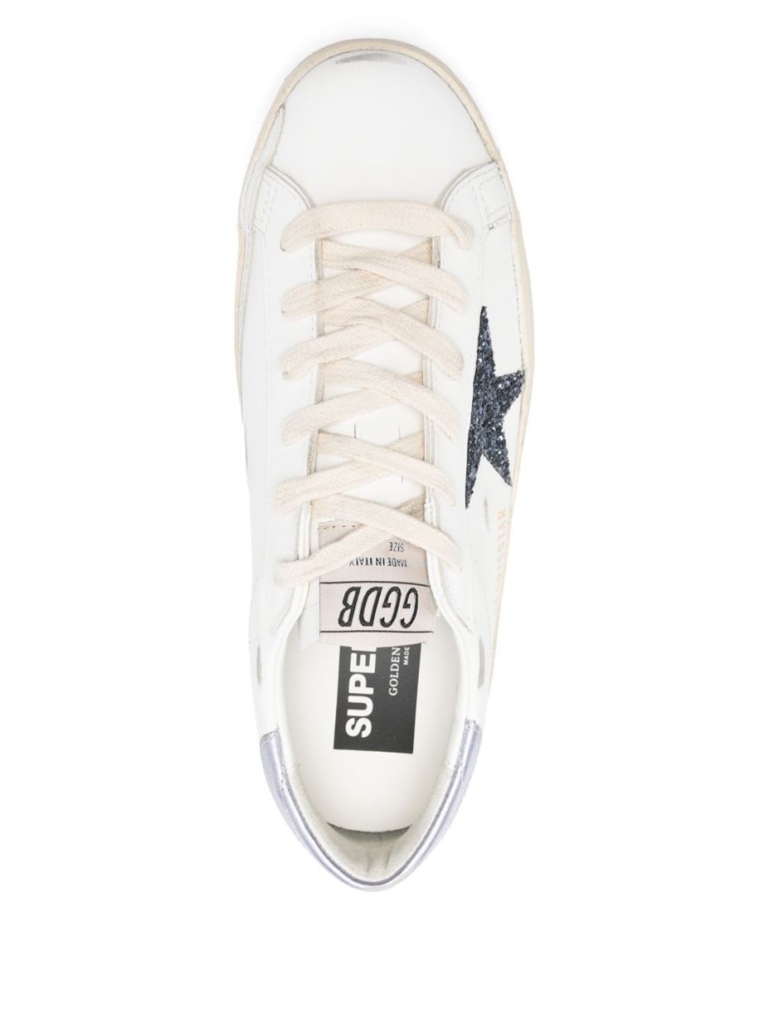 Golden Goose Super Star Leather Upper And Toe Glitter Star Laminated Heel In Neutral