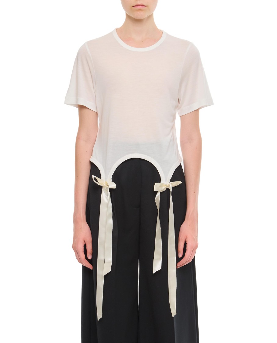 Simone Rocha Off-white Bow Tail Easy T-shirt In White
