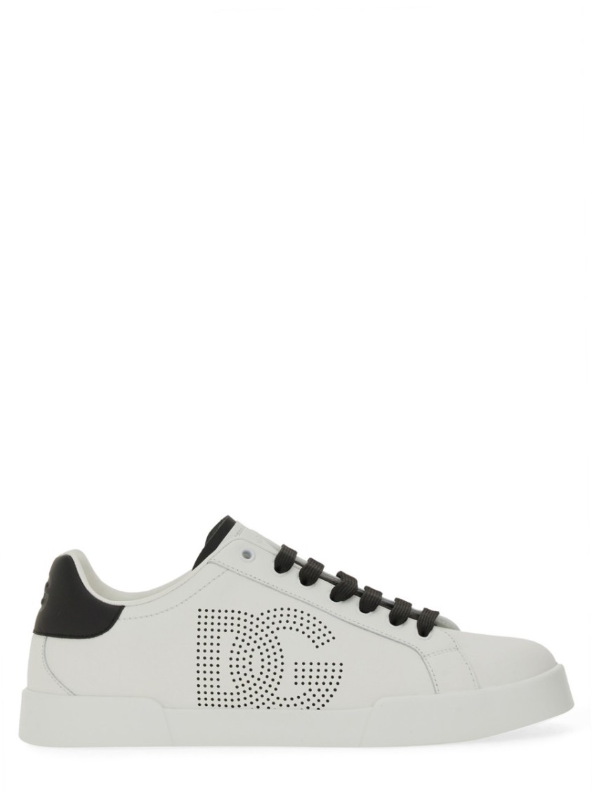Dolce & Gabbana White And Black Leather Sneakers In White