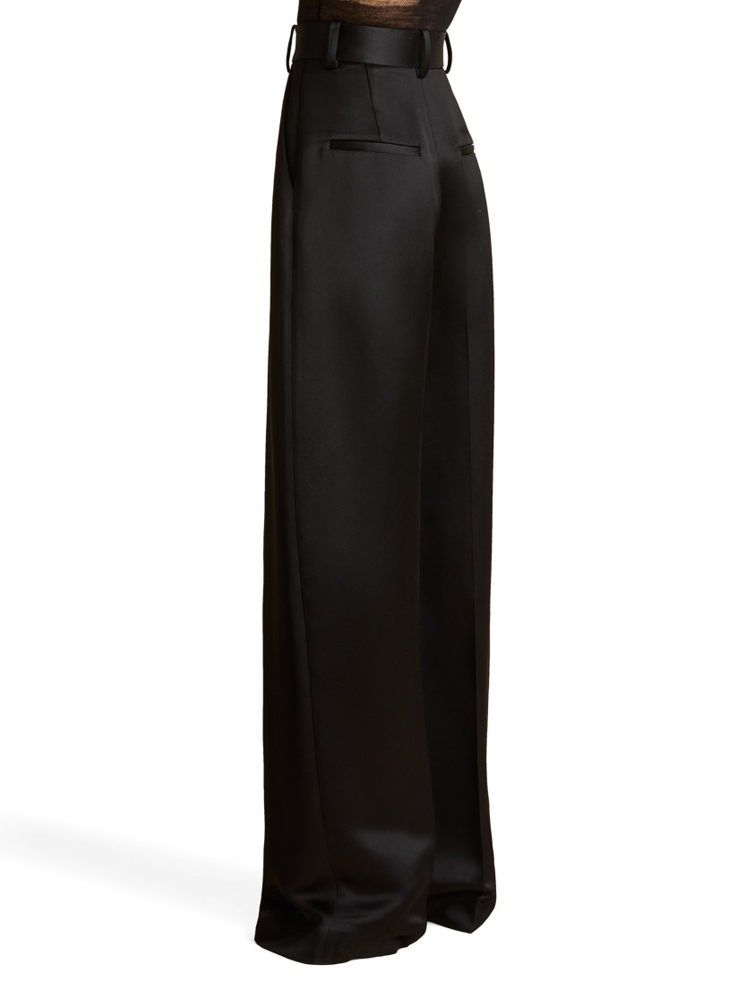 Khaite High-waisted Wide-leg Trousers In Luxurious Satin In Black
