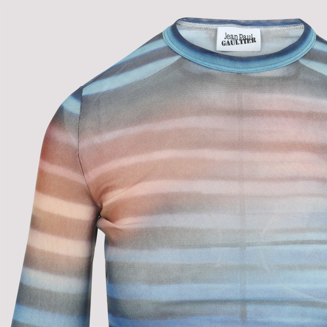 Jean Paul Gaultier Light Blue Mesh Printed Air Long Sleeves Top In Multi