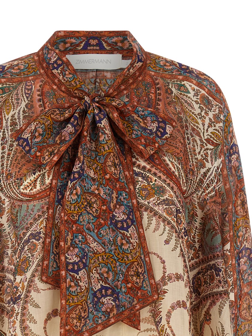 Zimmermann 'rhiannon' Multicolor Blouse With Tie Closure On The Front And Paisley Print In Brown