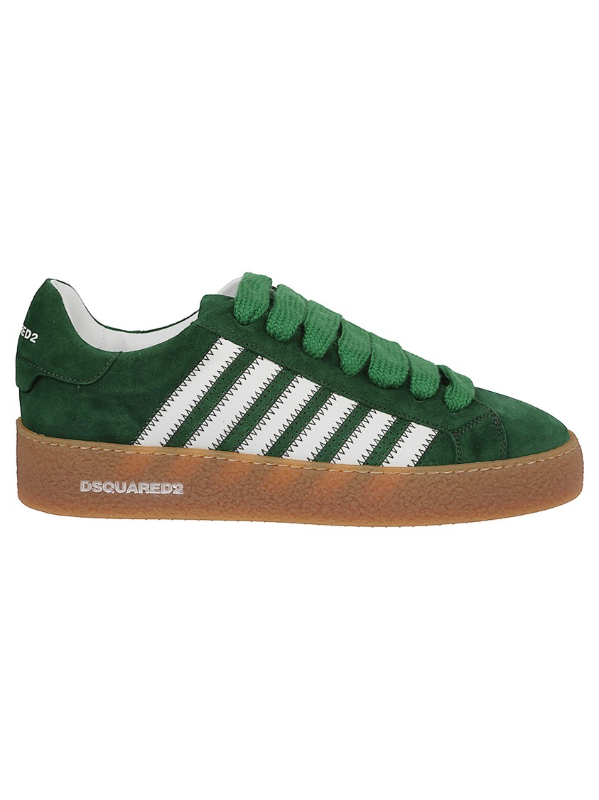Dsquared2 Textured Green Sneakers With Retro Patch And Chunky Sole In Black